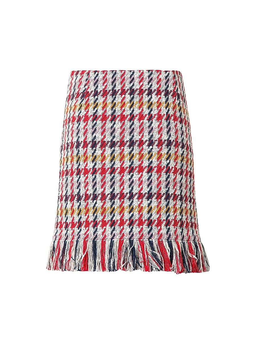 Women's Houndstooth Tweed Fringe-Trim Miniskirt - Cream Multicolor - Size 6