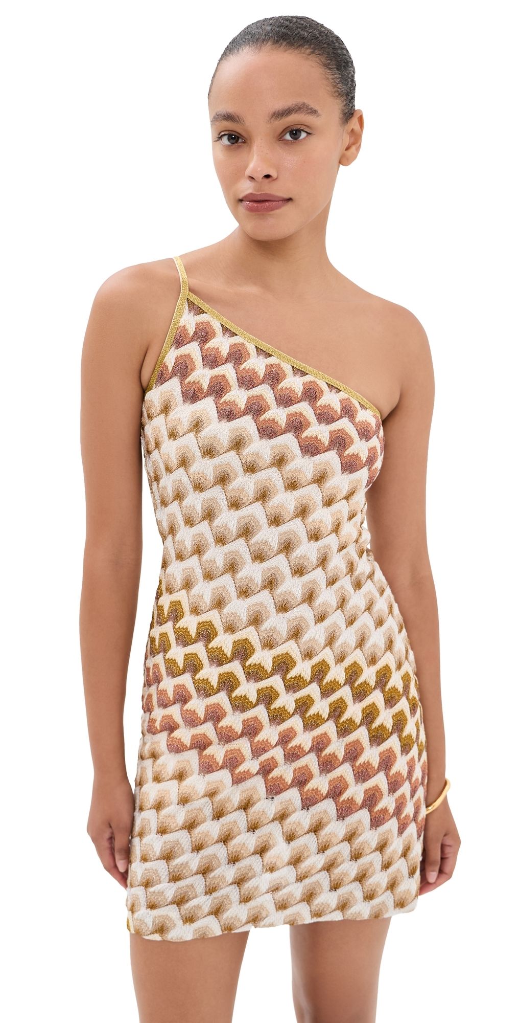 Missoni One Shoulder Short Dress Gold And Beige On White Base 42