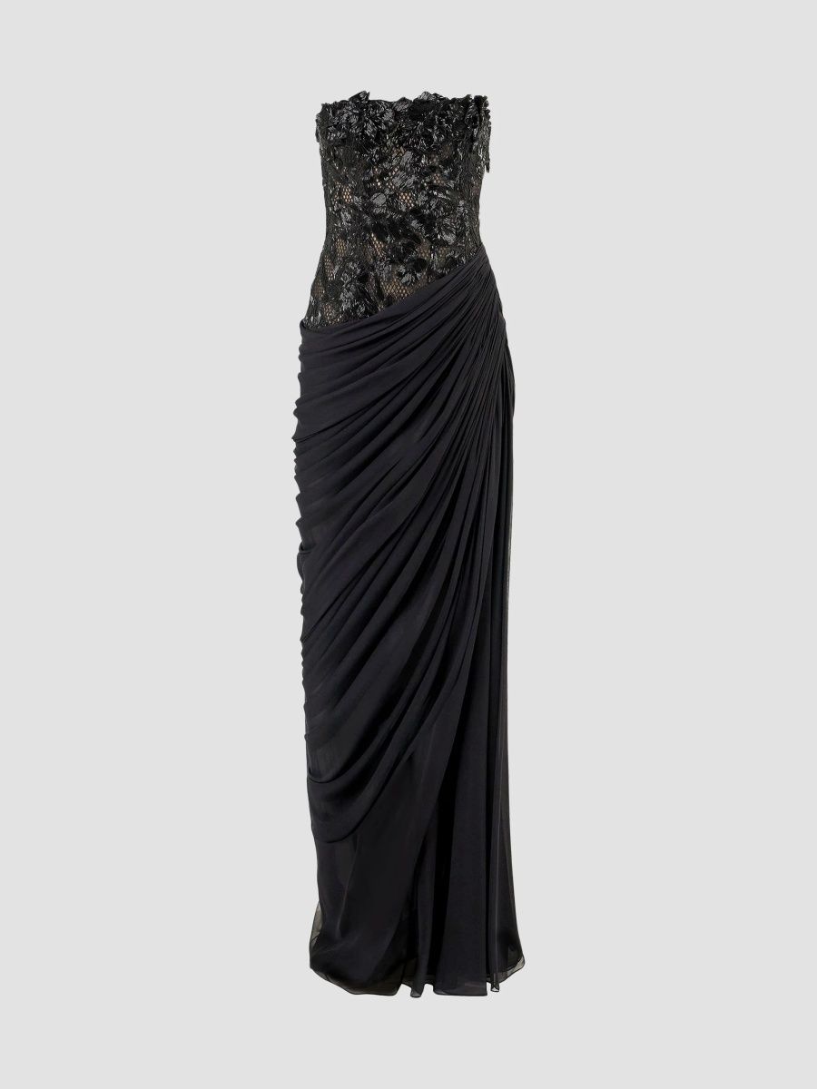 Carolina Herrera Women's Floral Lace Silk Strapless Gown - Black - Size 10