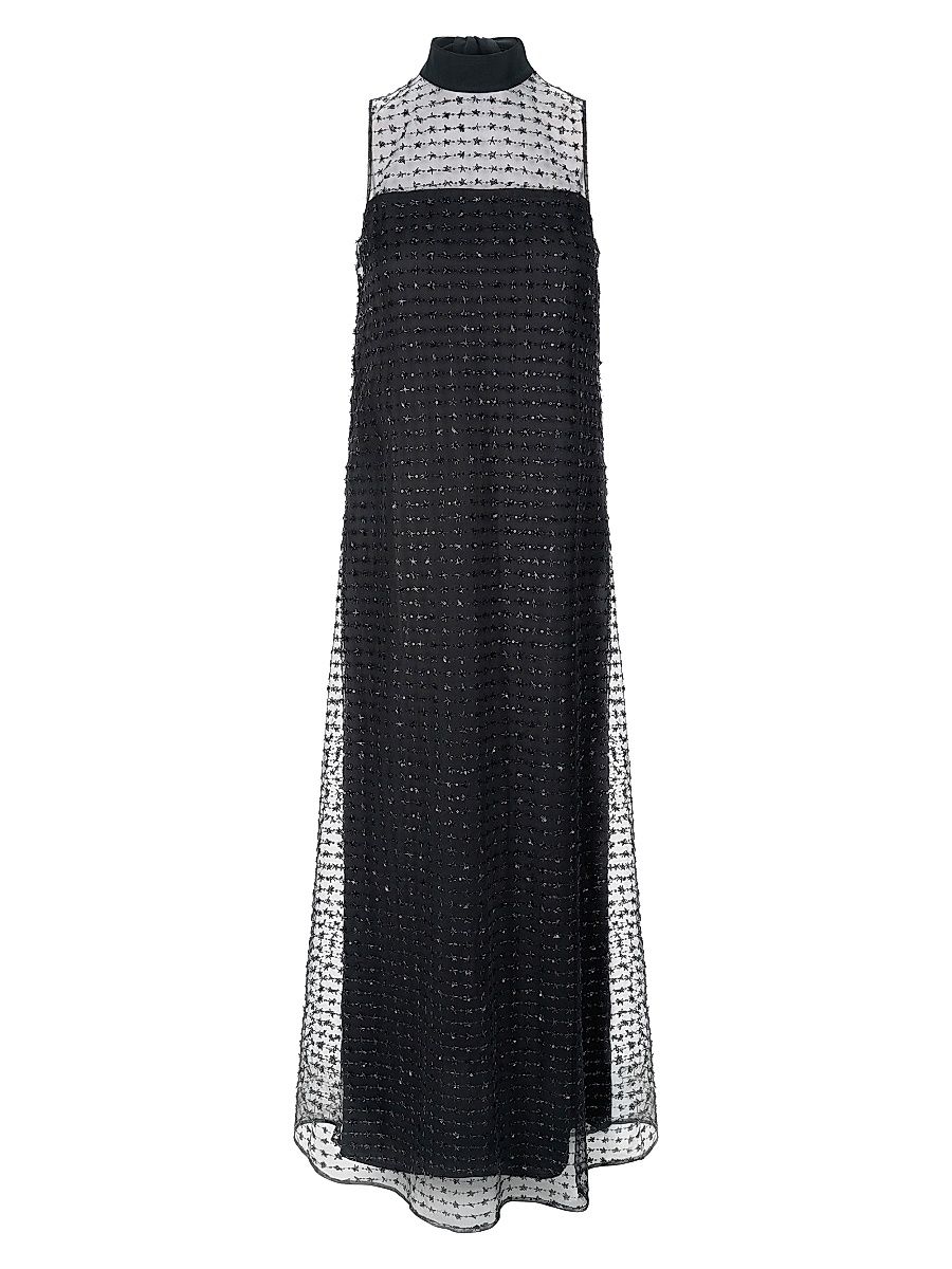 Women's Albee Embellished Mesh Maxi Dress - Stardust Onyx - Size Small
