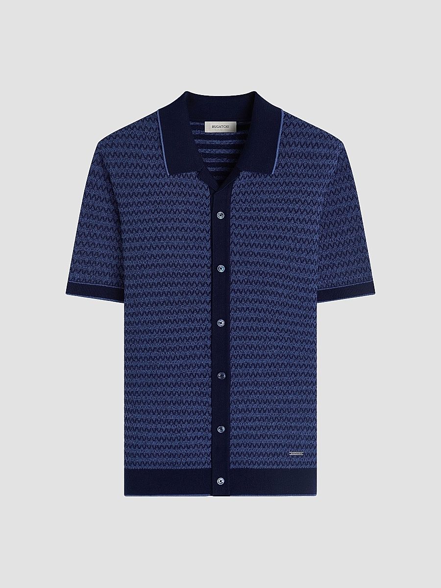 Bugatchi Men's Honeycomb-Knit Cotton Short-Sleeve Sweater - Navy - Size XXL