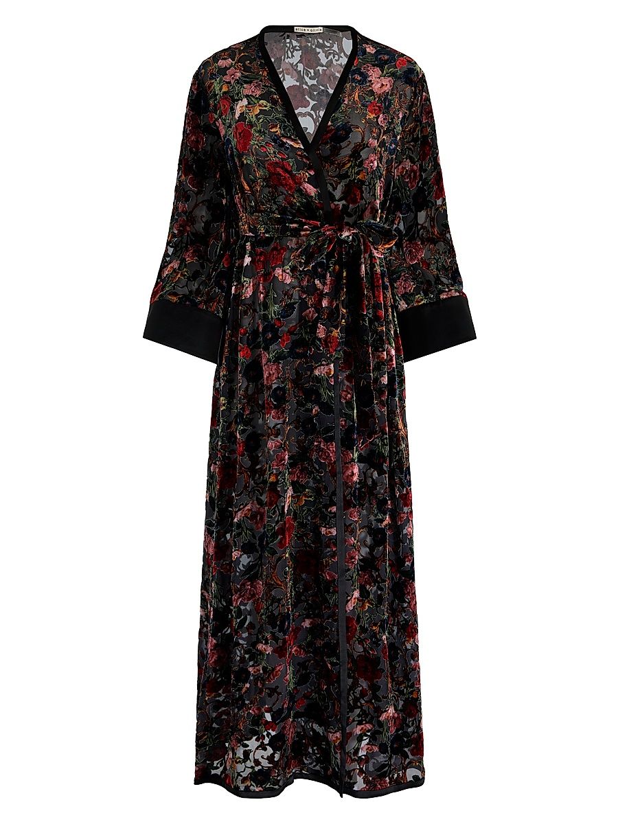 Women's Nomi Floral Silk-Blend Kimono-Inspired Robe - Evermine - Size Medium