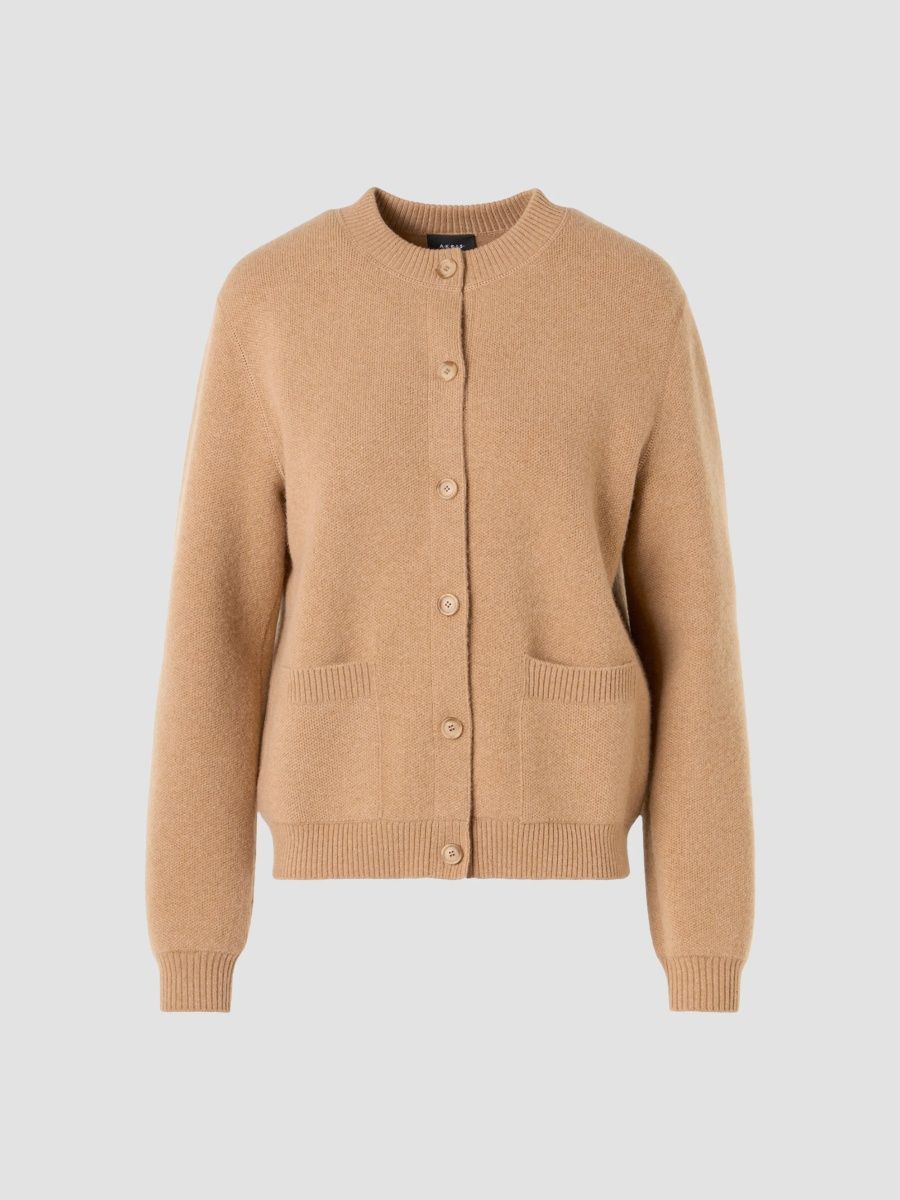 Akris Women's Cashmere Piqué Boxy Cardigan - Camel - Size 10