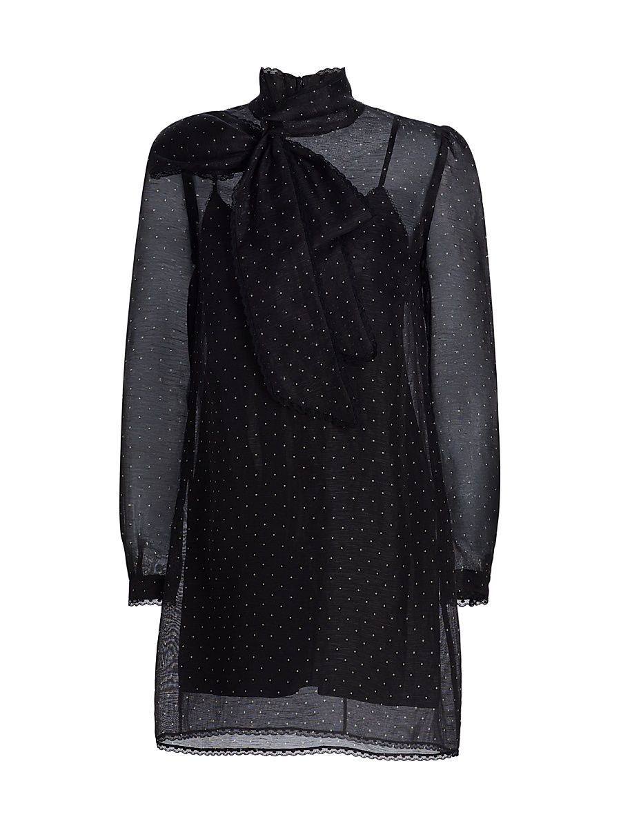 Women's Dream Polka Dot Tieneck Minidress - Black Dot - Size 10