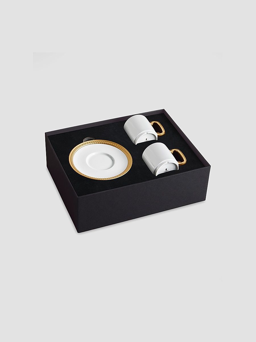 Soie Tressée 4-Piece Porcelain & 24K Gold Espresso Cup & Saucer Set - White Gold
