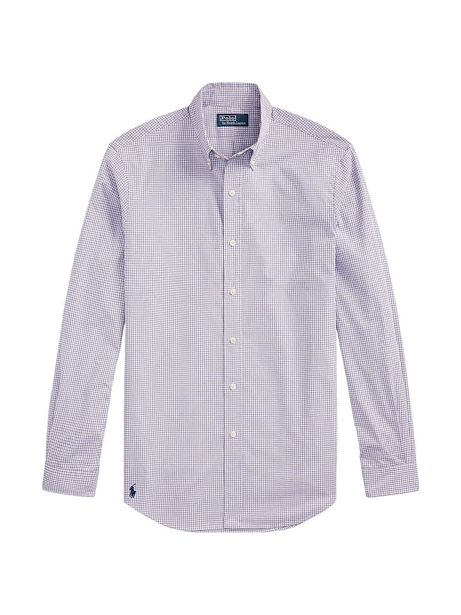 Men's Checked Poplin Classic-Fit Shirt - Purple Navy Multi - Size XXL