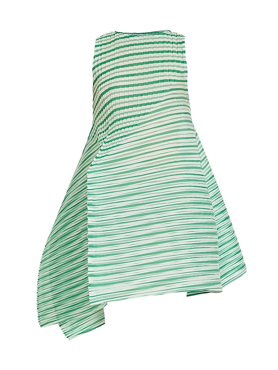 Women's Generic Stripes Machine Pleats Minidress - Green Hued - Size Small