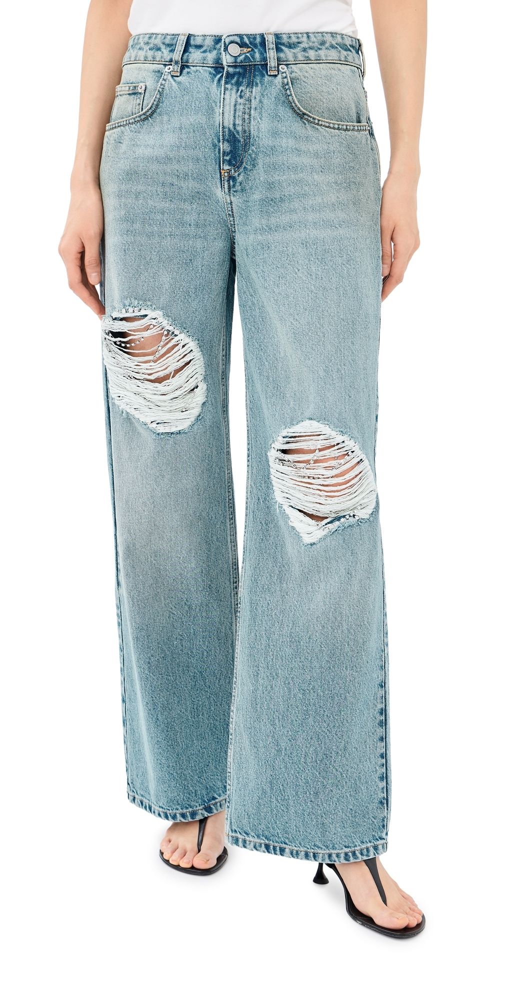 AREA Crystal Fray Relaxed Jeans Medium Blue 28