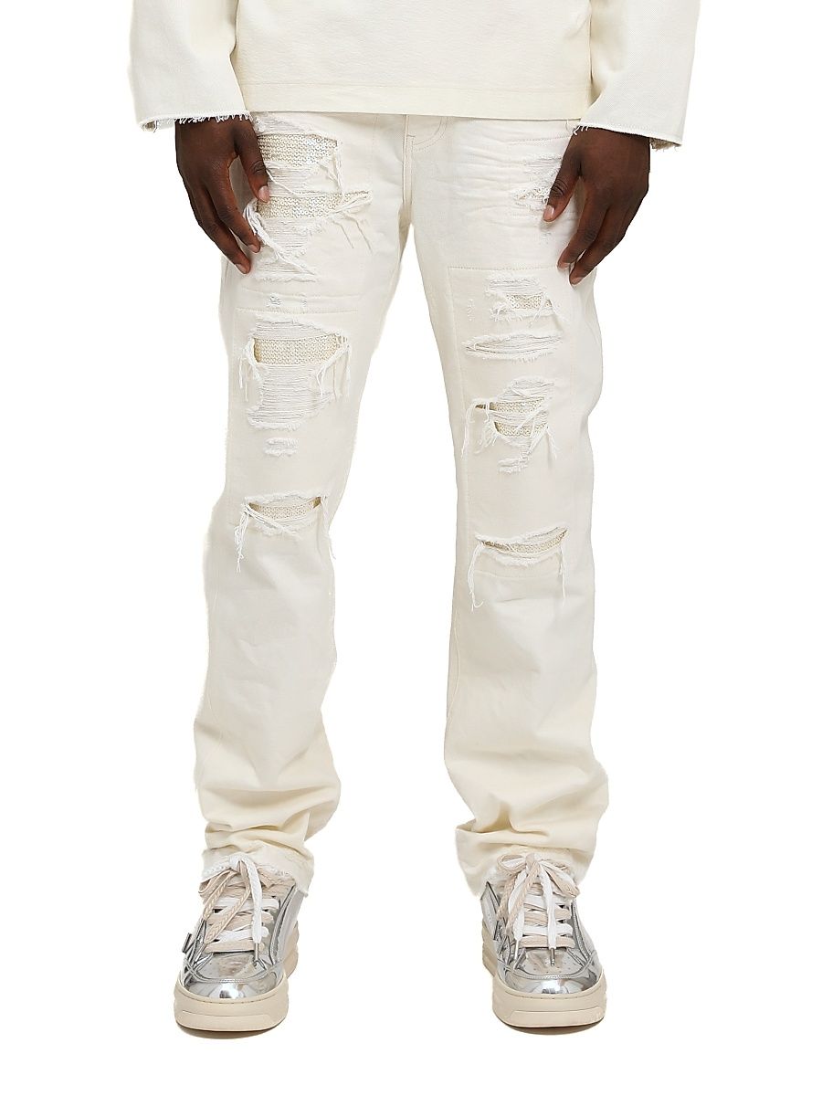 Men's Blowout Patch-Off Cotton Jeans - Off White - Size 40