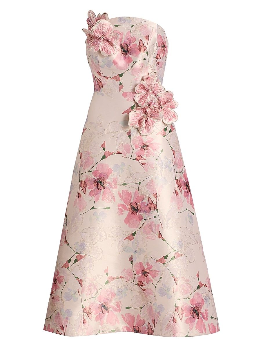 Women's Gazar Strapless 3D Flower Cocktail Dress - Blush Multi - Size 18