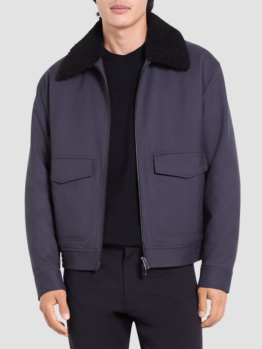 Theory Men's Pressed Twill Aviator Jacket - Phantom Grey - Size Small