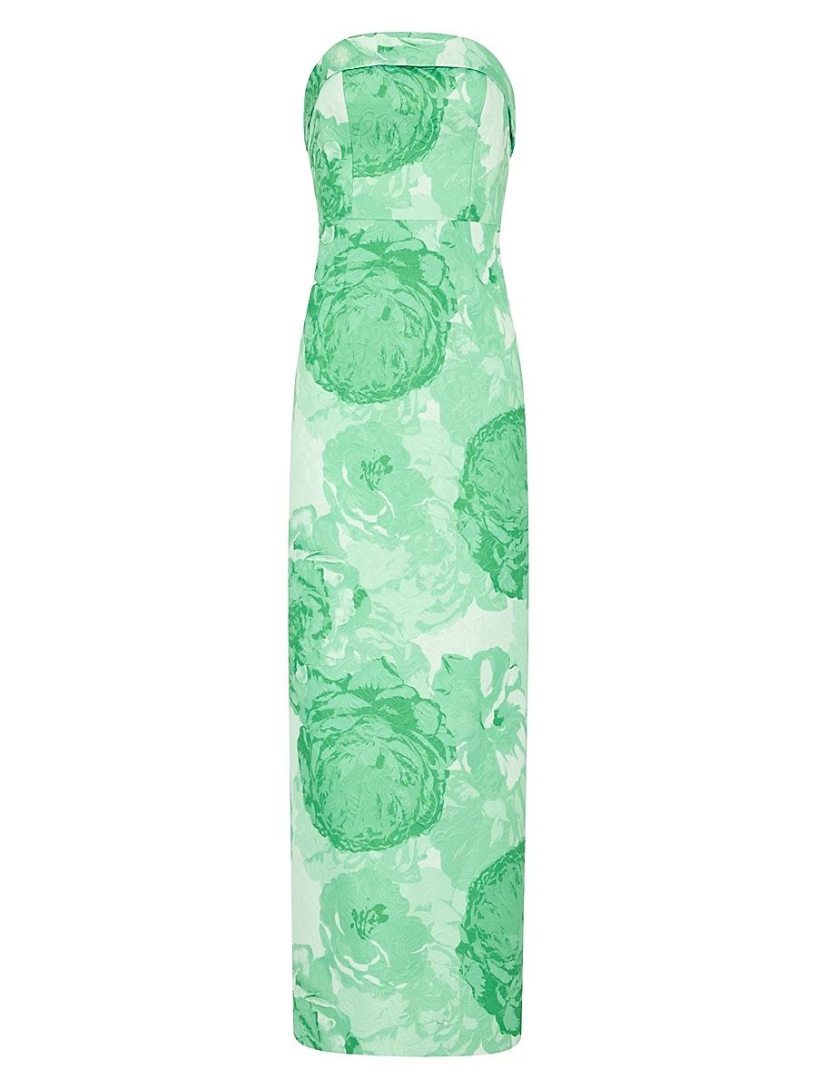 Women's Ella Floral Jacquard Strapless Maxi Dress - Green Multi - Size 12