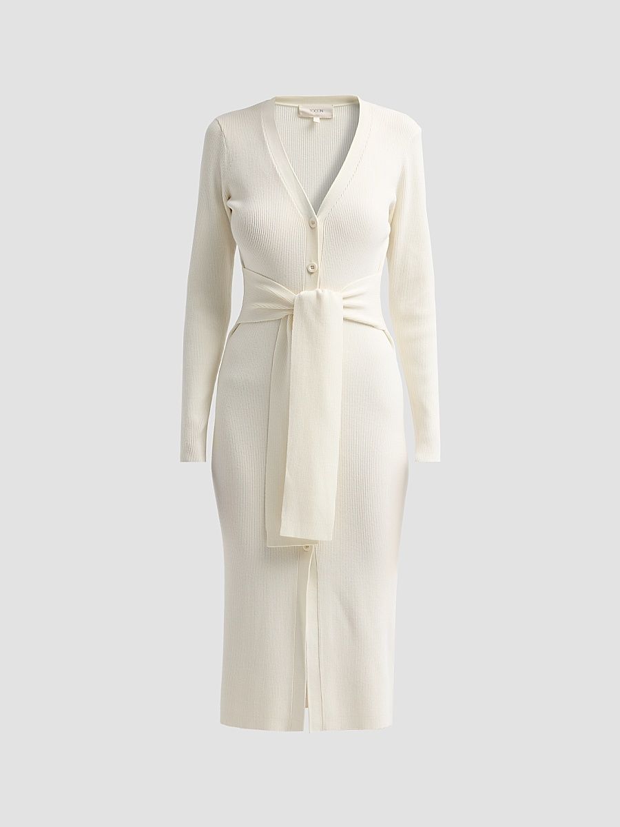 Women's Lara Tie-Waist Cardigan Midi Dress - Ivory - Size Large