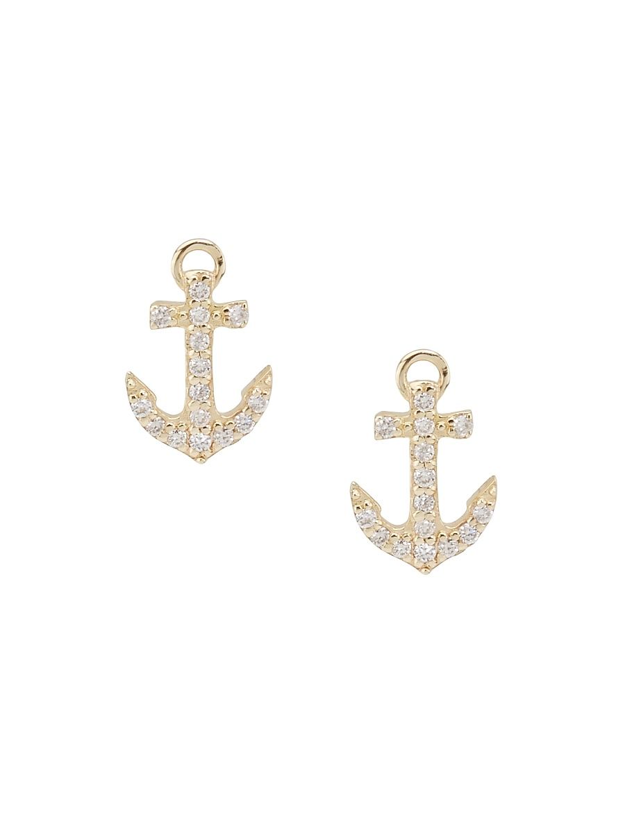 Women's 14K Yellow Gold & 0.09 TCW Diamond Mini Anchor Stud Earrings - Yellow Gold