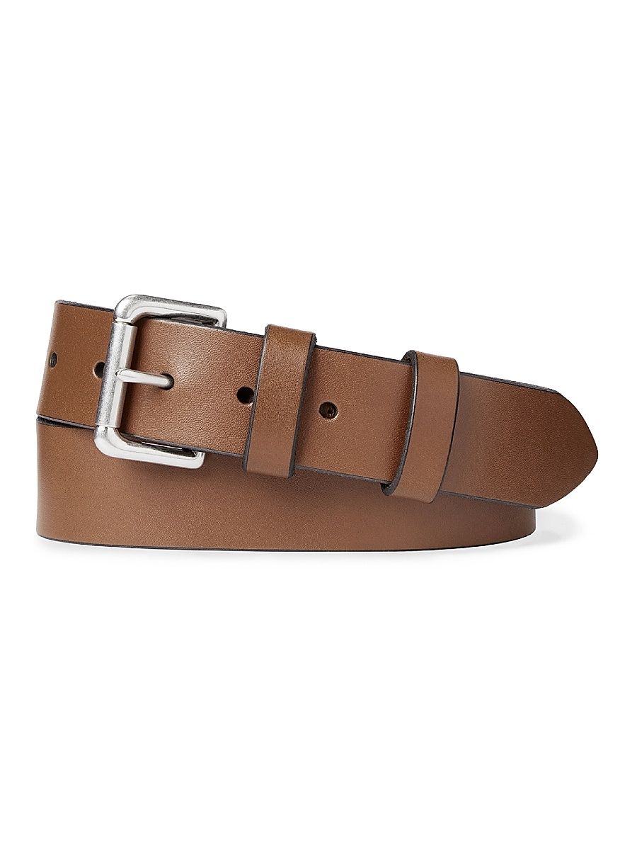Men's Saddle Patch Leather Belt - Black Brown - Size 34