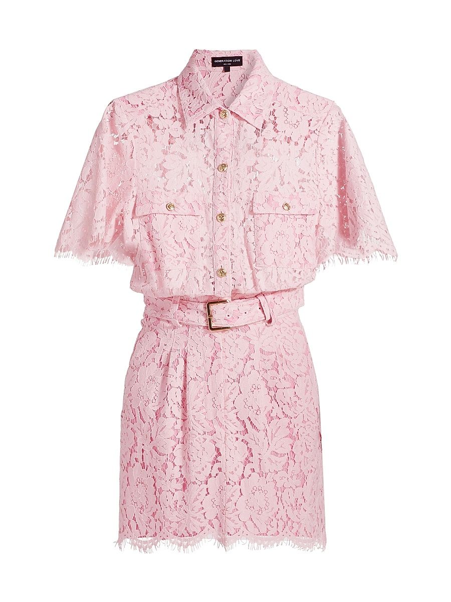 Women's Morgana Lace Belted Dress - Sugar Pink - Size 12