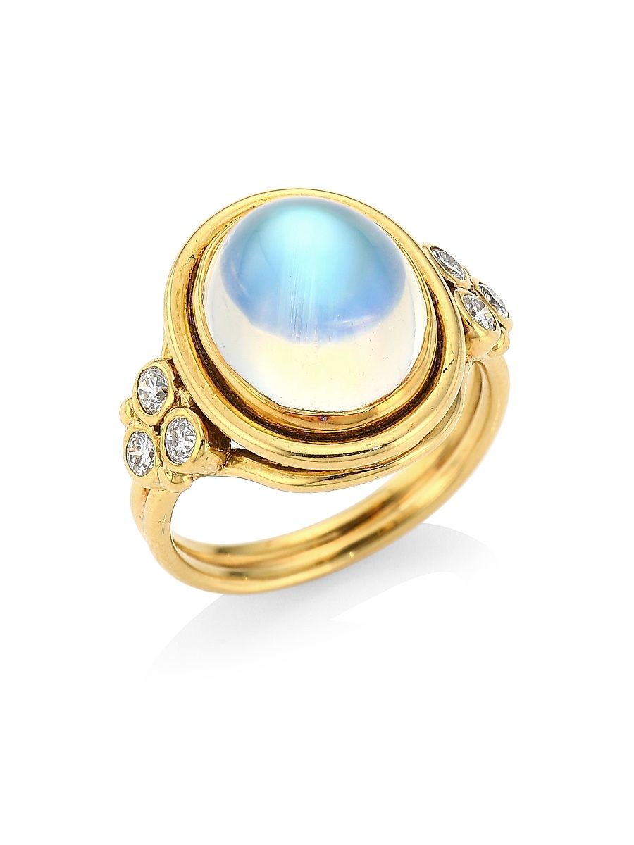 Women's Florence86 18K Yellow Gold, Royal Blue Moonstone & Diamond Oval Ring - Yellow Gold - Size 6.5
