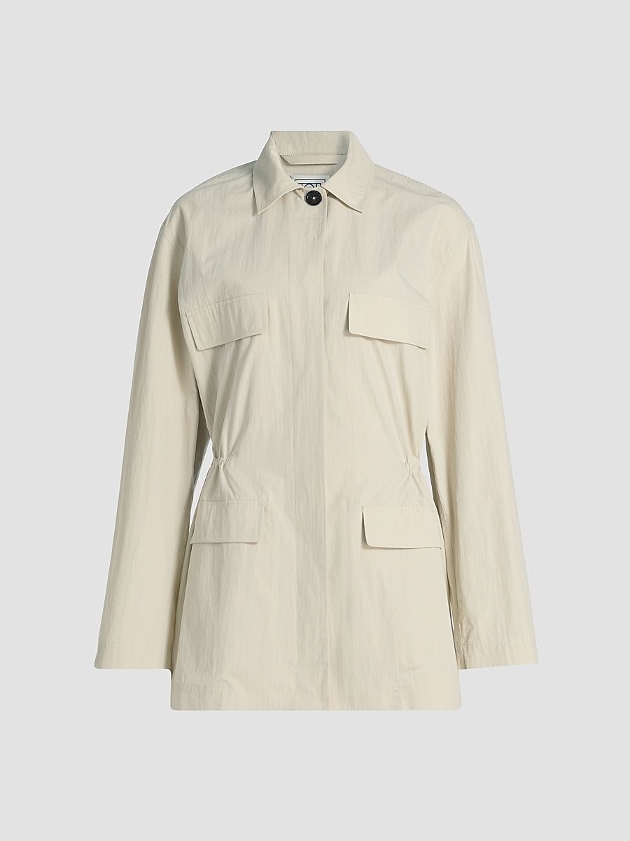 Women's Collared Drawstring Jacket - Oyster - Size 12