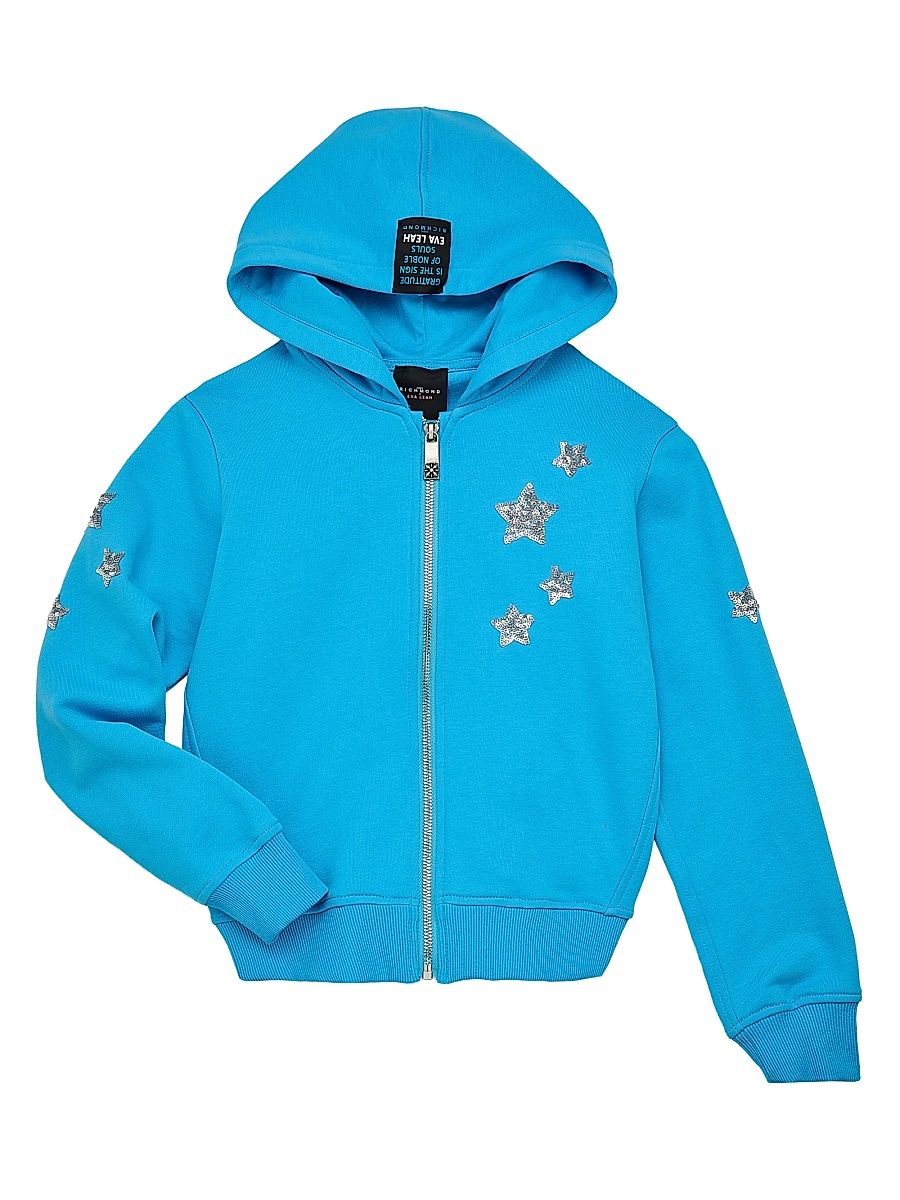 Little Girl's & Girl's Sequined Zip Sweatshirt - Azure Blue - Size 16