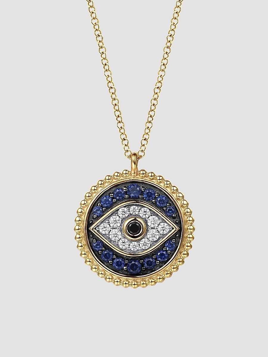 Gabriel & Co Women's Bujukan Evil Eye 14K Yellow Gold, Blue Sapphire, Black Spinel & 0.17 TCW Diamond Pendant Necklace - Yellow Gold