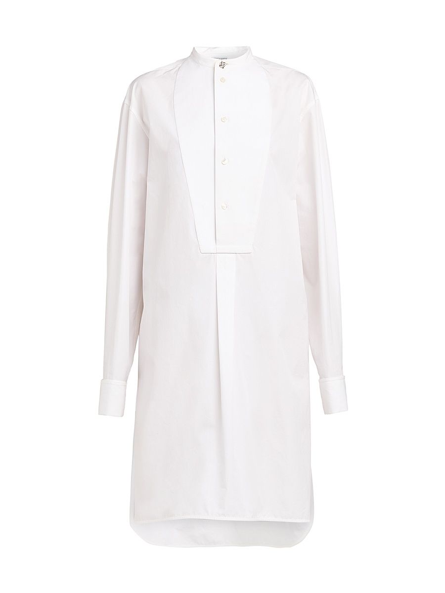 Women's Tuxedo-Bib Cotton Poplin Shirtdress - White - Size 4