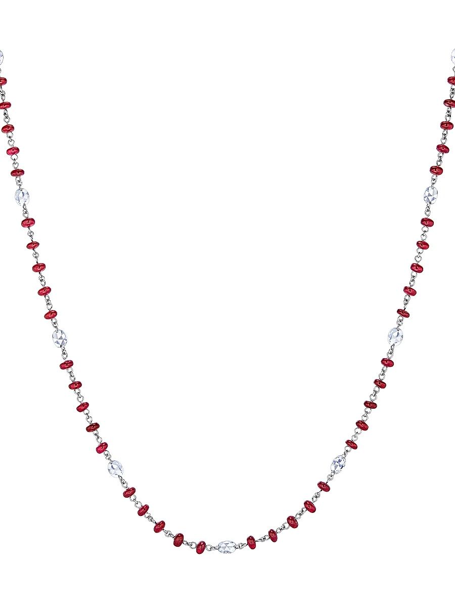 Women's Ethereal 18K White Gold, Ruby & 2.41 TCW Diamond Necklace - Platinum