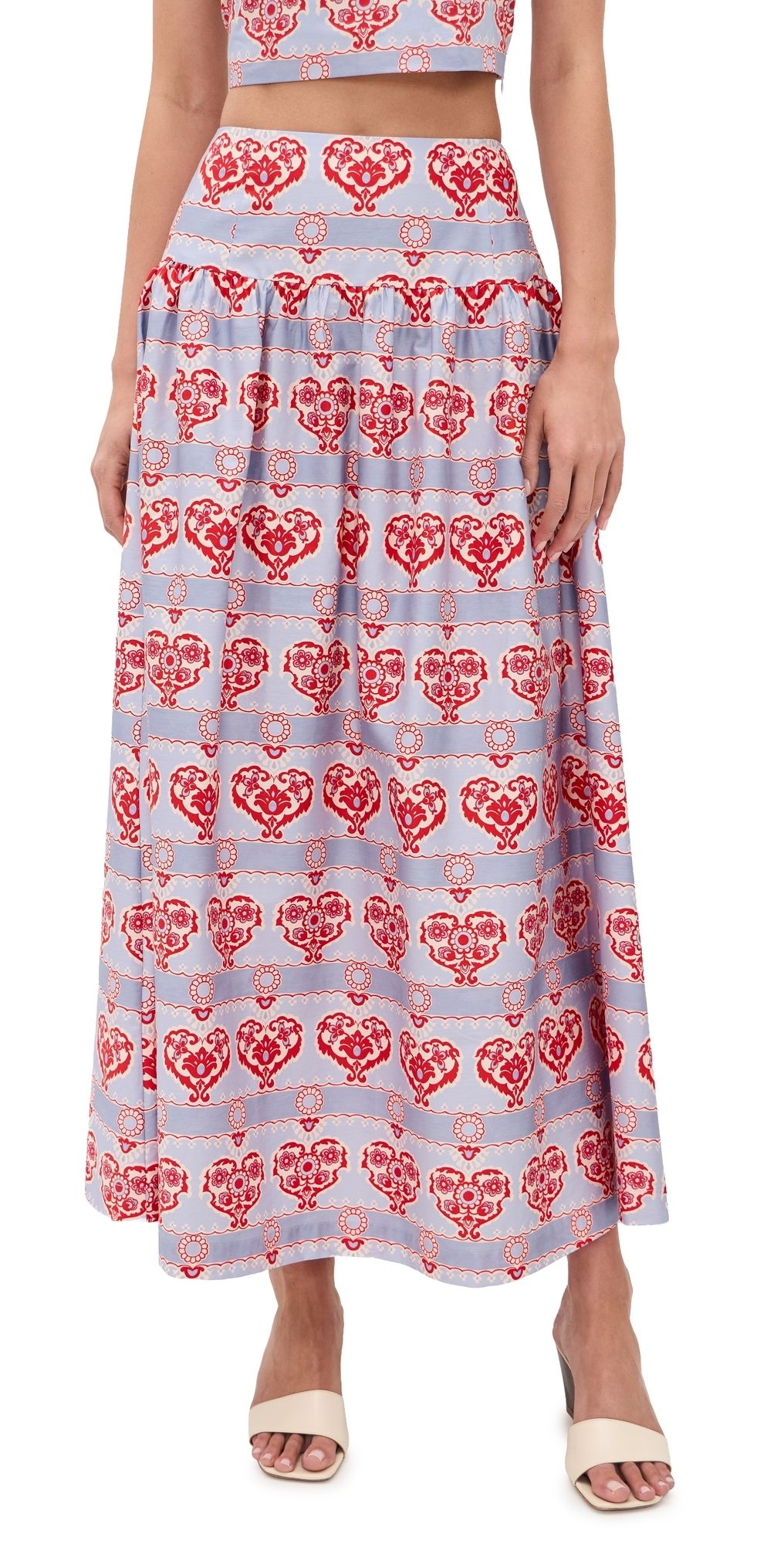 Hill House Home The Kate Midi Skirt Poppy Damask Stripe XL