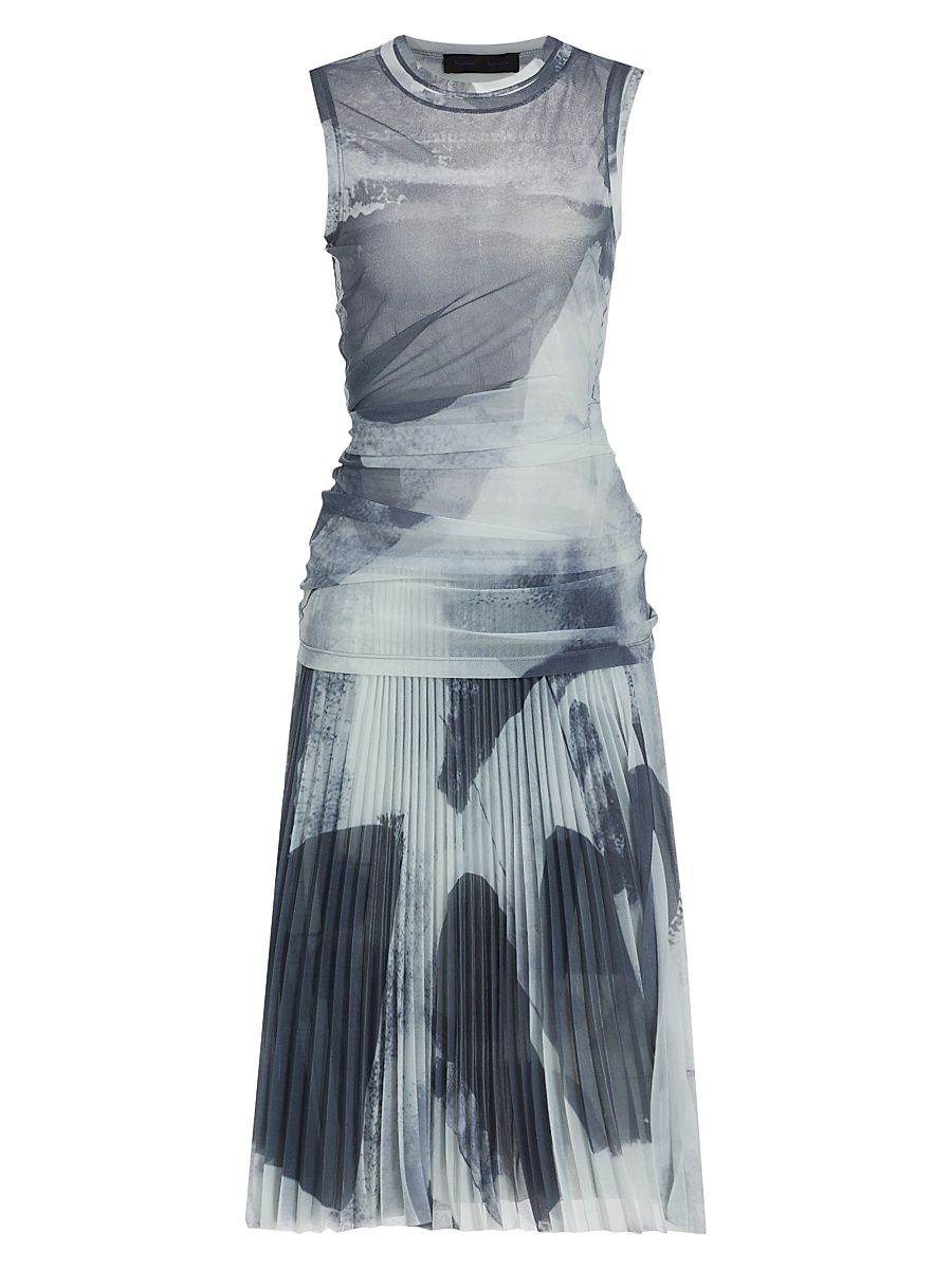 Women's Zoe Abstract Pleated Midi-Dress - Slate - Size 10