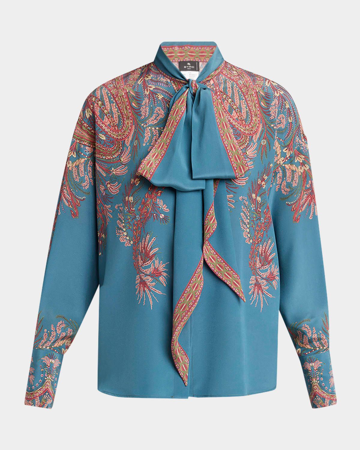 Floral Paisley Silk Bow Blouse