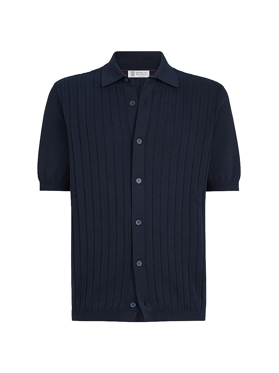 Men's Cotton Textured Rib Knit Shirt - Navy Blue - Size 32