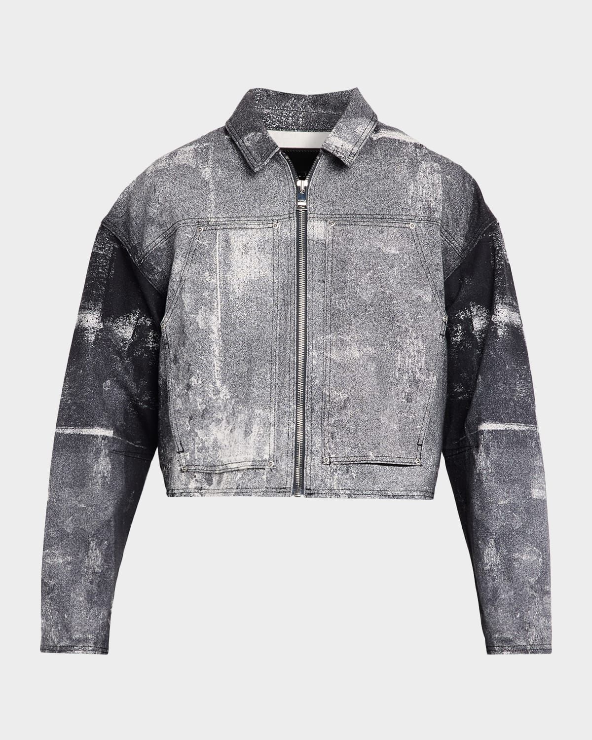 Men & apos;s Beaded Palms Print Denim Jacket