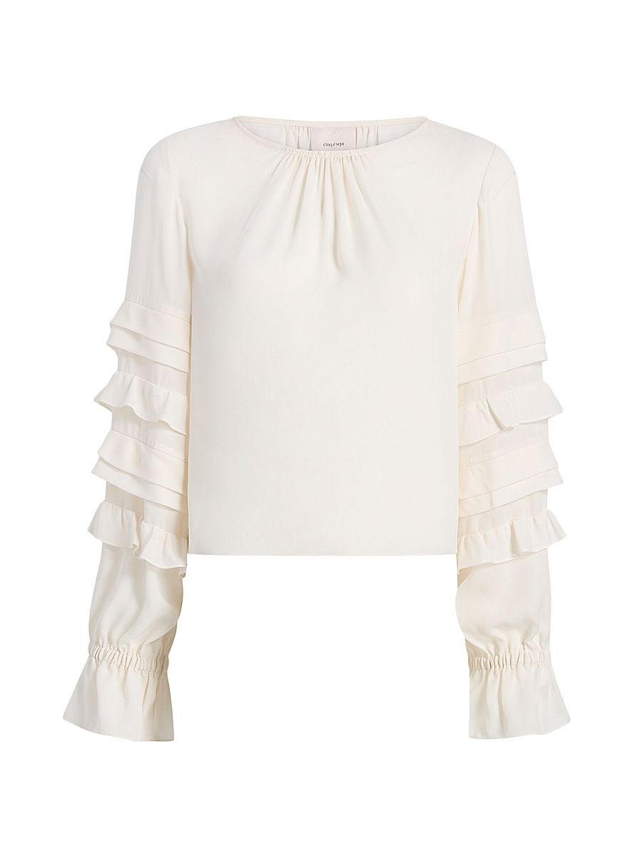 Women's Anta Ruffle Long-Sleeve Top - Ivory - Size Large