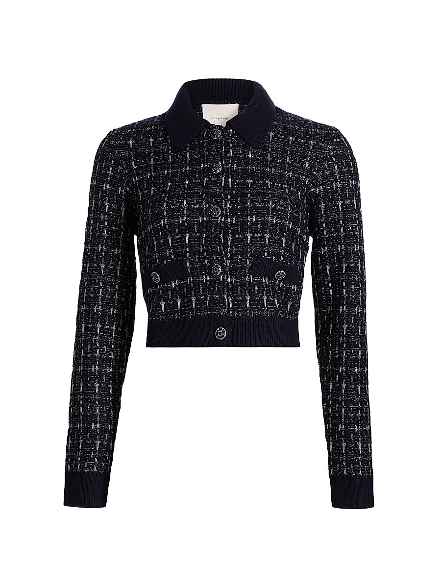 Women's Ainara Metallic Tweed Cardigan - Navy Silver - Size XL