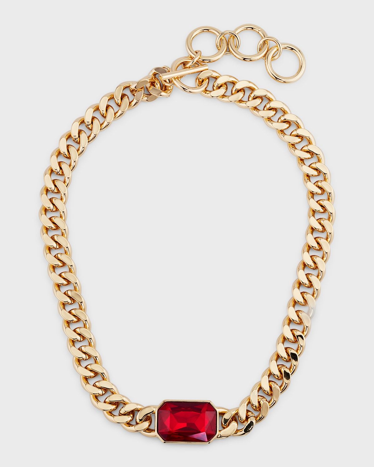 Gold Chain Toggle Necklace with Rectangle Ruby Stone