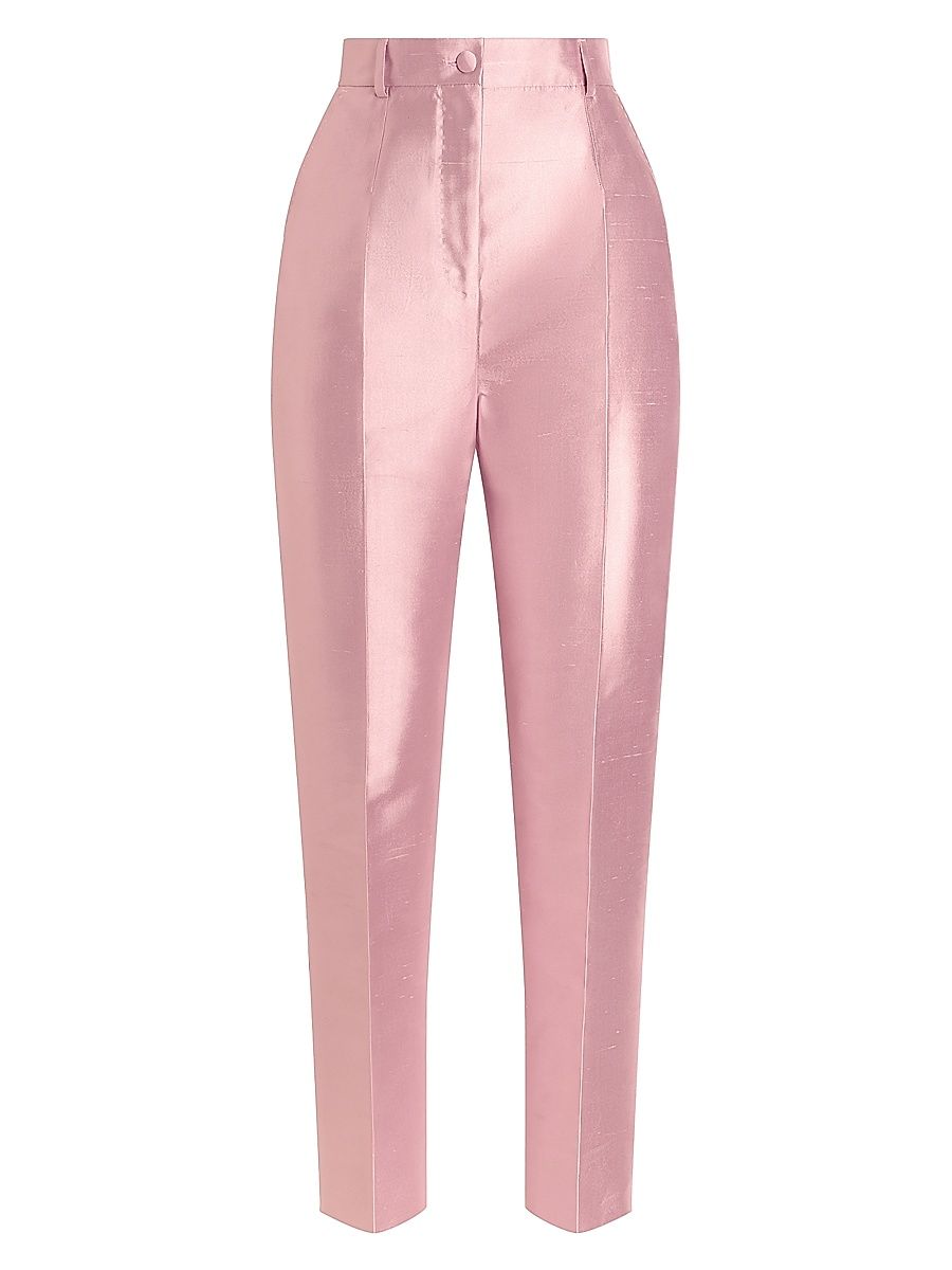 Women's Shantung Silk High-Rise Slim-Leg Pants - Pill - Size 6