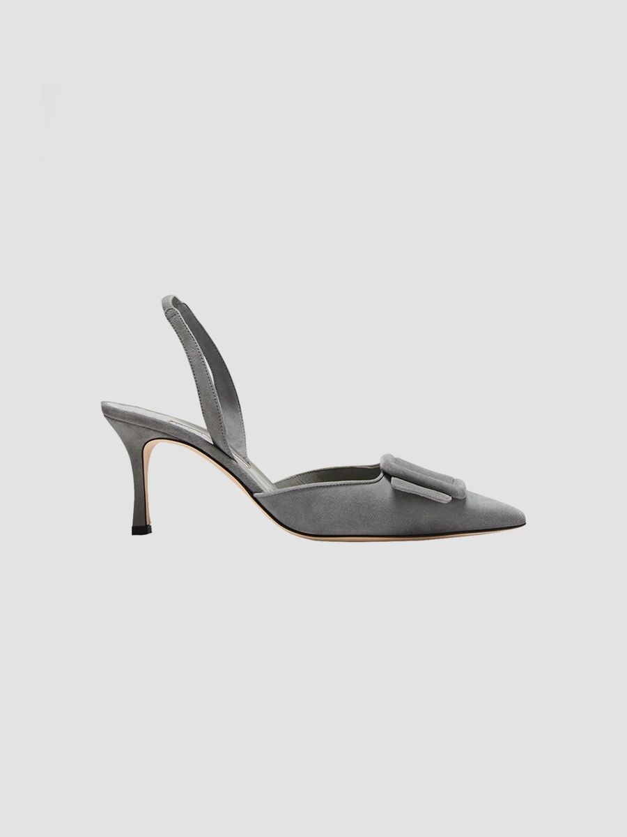 Manolo Blahnik Women's Maysli 70MM Suede Buckle Slingback Pumps - Grey - Size 5.5