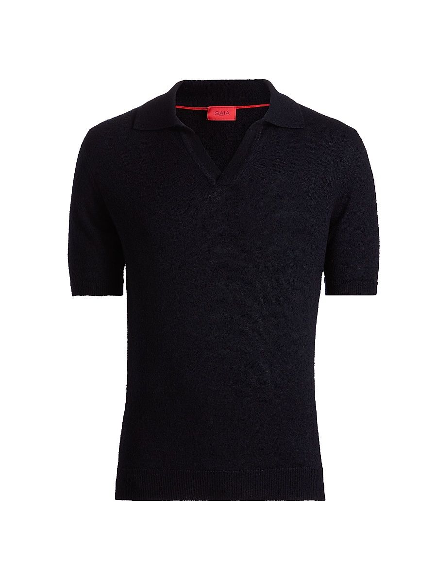 Men's Cashmere-Silk Terry Polo Shirt - Dark Blue - Size XXL
