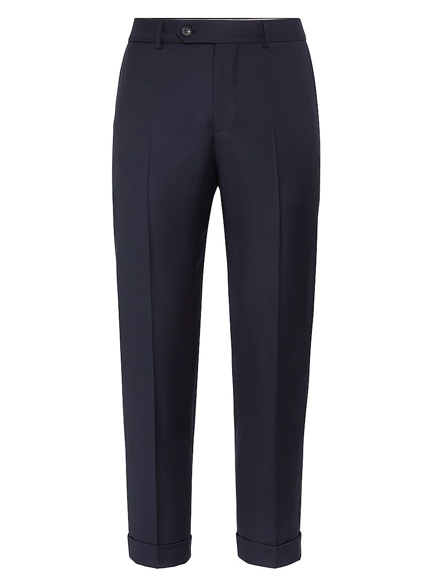 Men's Formal Fit Trousers in Super 150s Virgin Wool Four Season Batavia - Navy Blue - Size 34