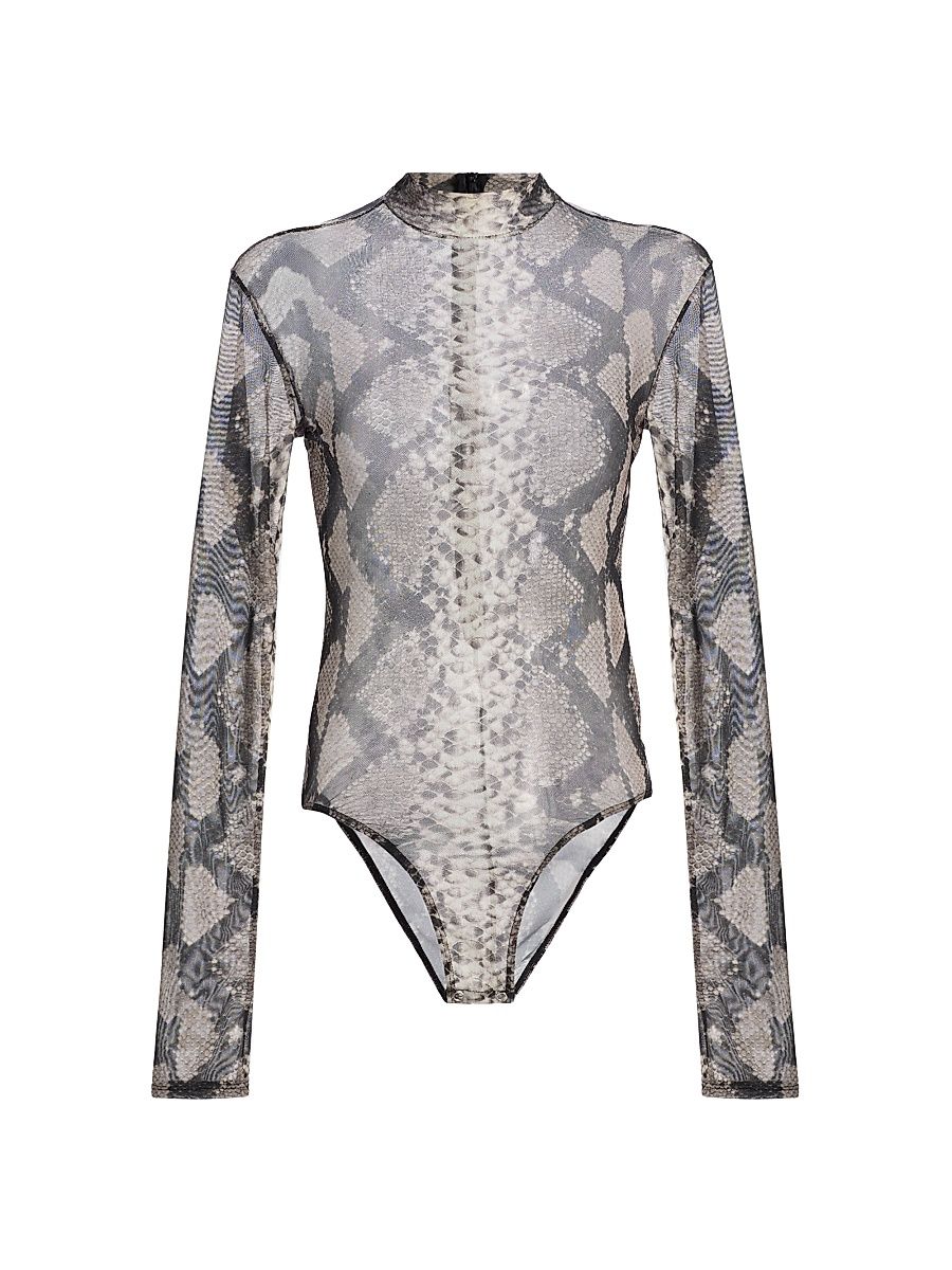 Women's Python Print Mesh Bodysuit - Python Print - Size XL