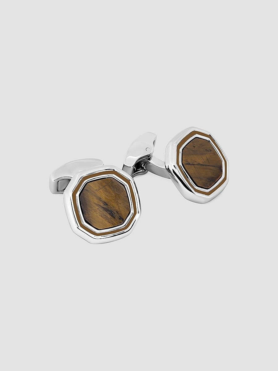 Tateossian Men's Tiger's Eye & Rhodium-Plated Octagon Cufflinks - Brown