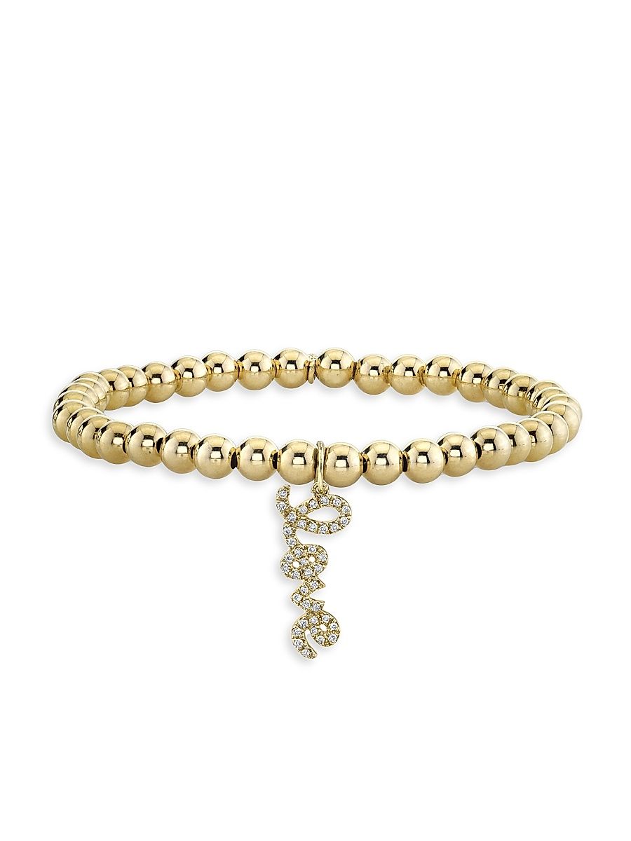 Women's Under The Sea Love Script 14K Yellow Gold & 0.12 TCW Diamond Beaded Bracelet - Yellow Gold