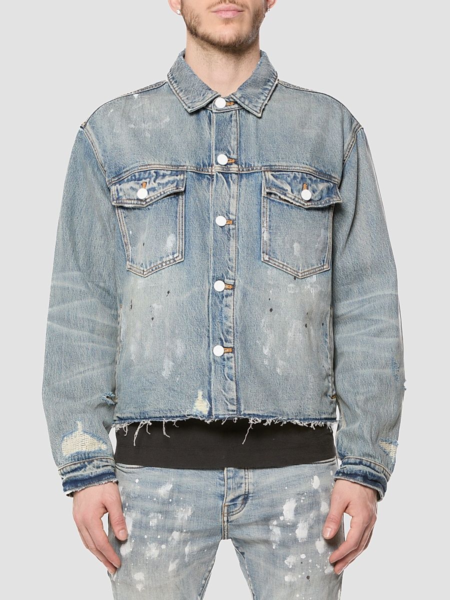 Men's Distressed Denim Jacket - Light Indigo - Size Small