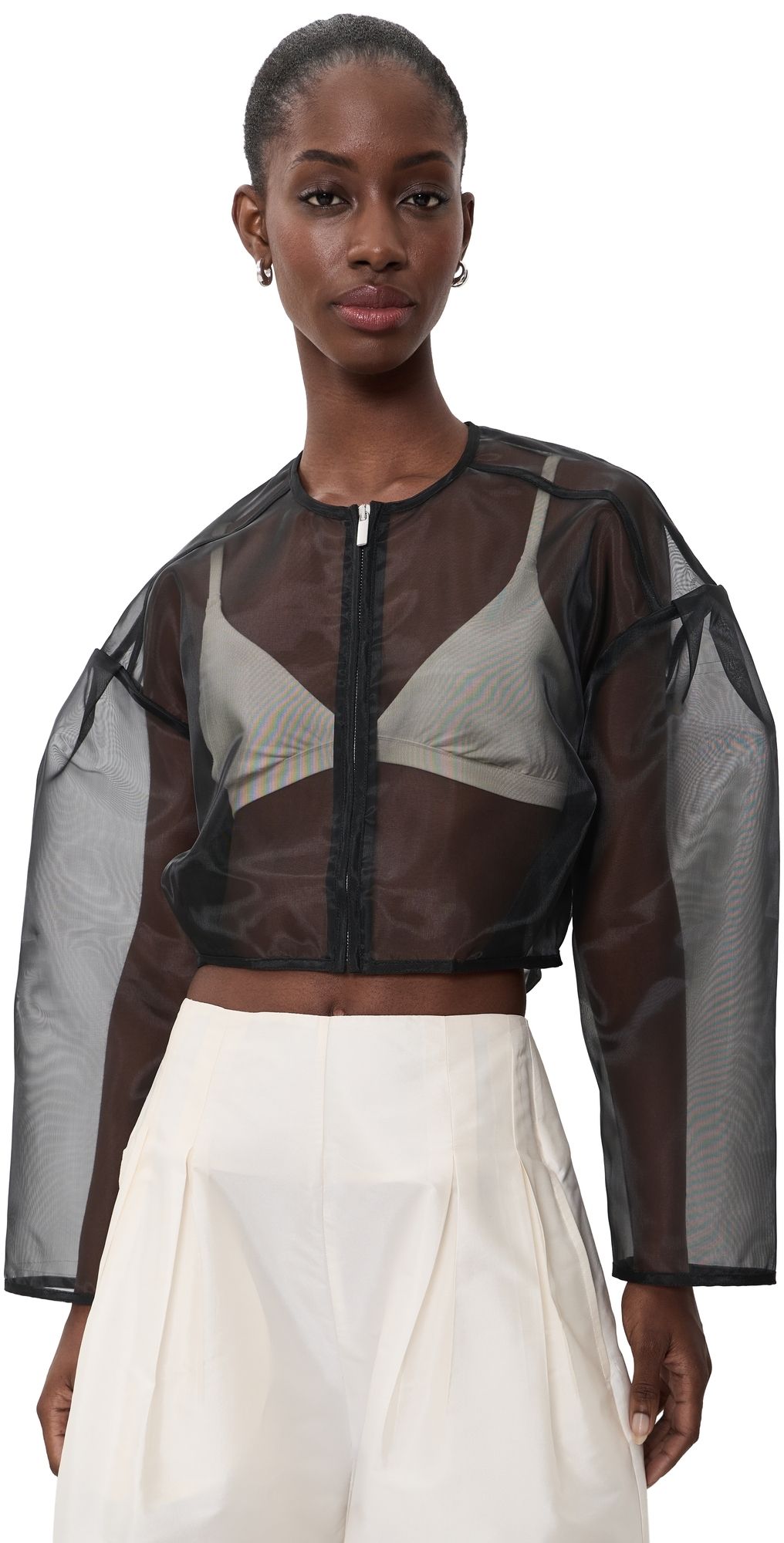MEIMEIJ Cropped Organza Drop Shoulder Bolero Nero 44