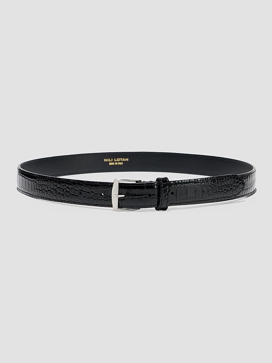 Nili Lotan Women's Sloane Croc-Embossed Leather Belt - Black - Size Medium