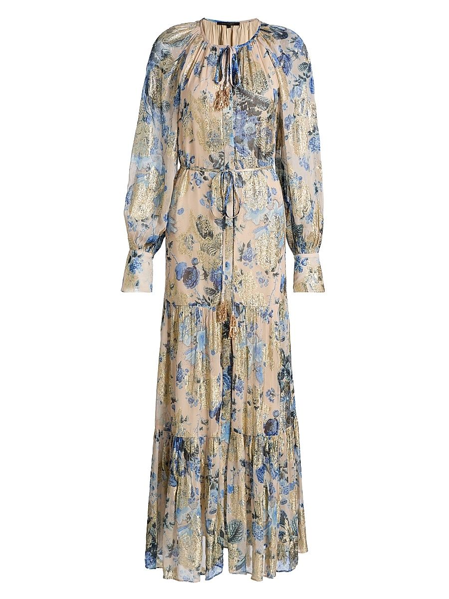 Women's Xandra Metallic Floral Maxi Dress - Blue Multi - Size XS