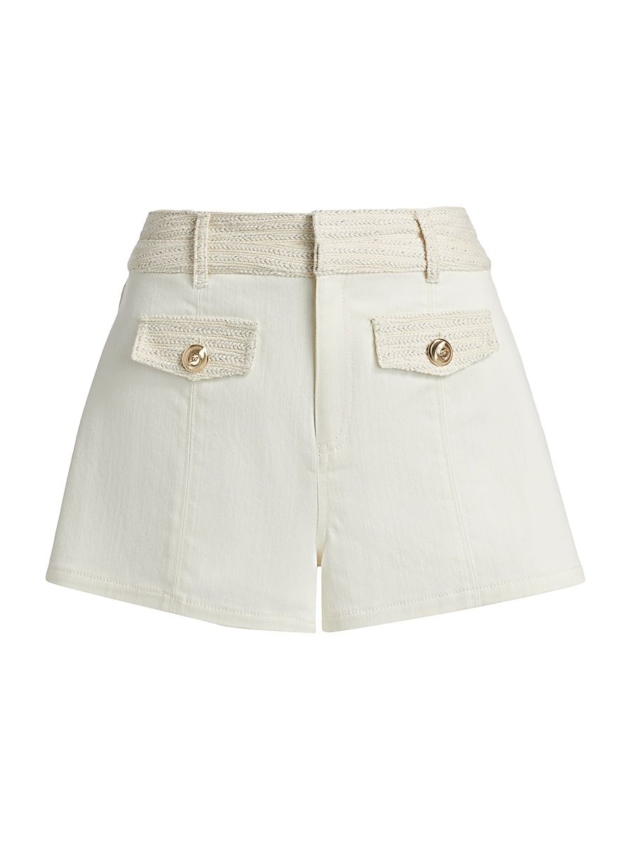 Women's Gaelle Braided Tweed Denim Shorts - Whisper White Gardenia - Size 14