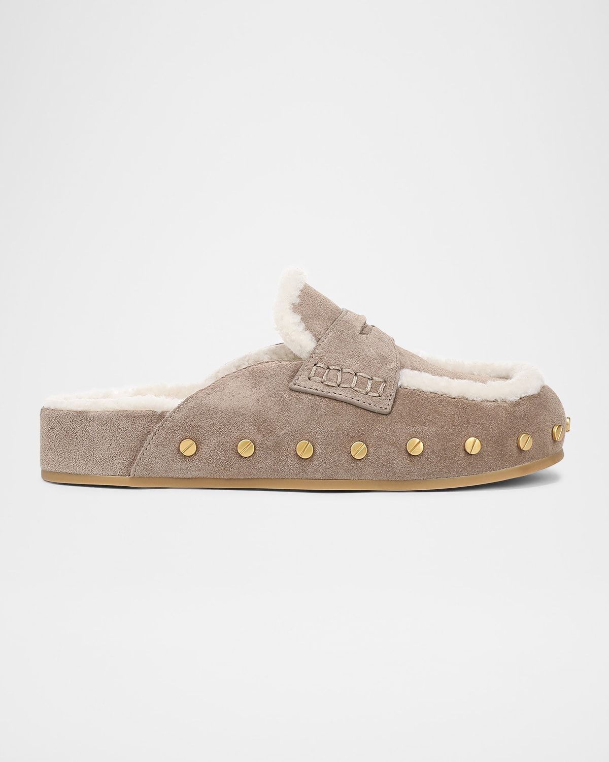 Fenix Studded Shearling Loafer Mules