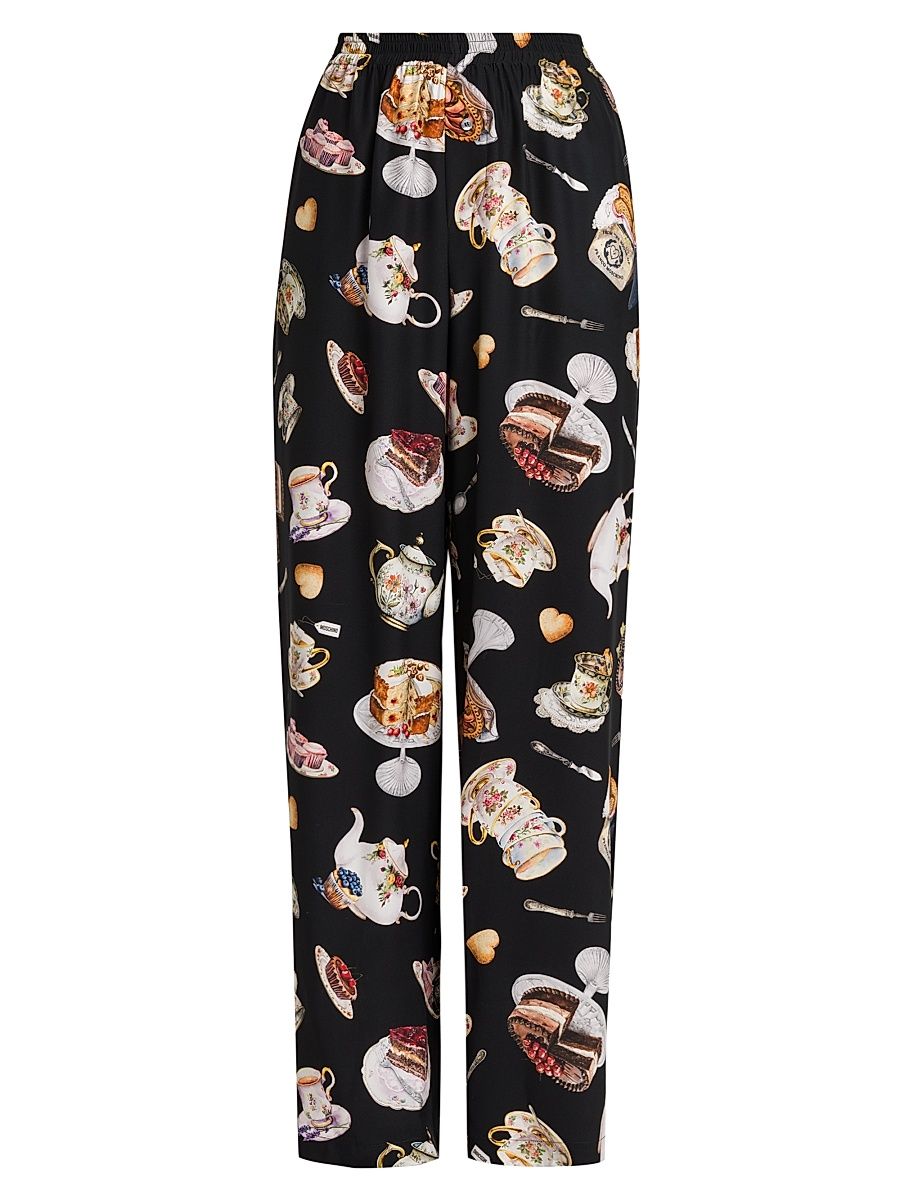 Women's High Tea Print Silk Trousers - Multi Black - Size 10