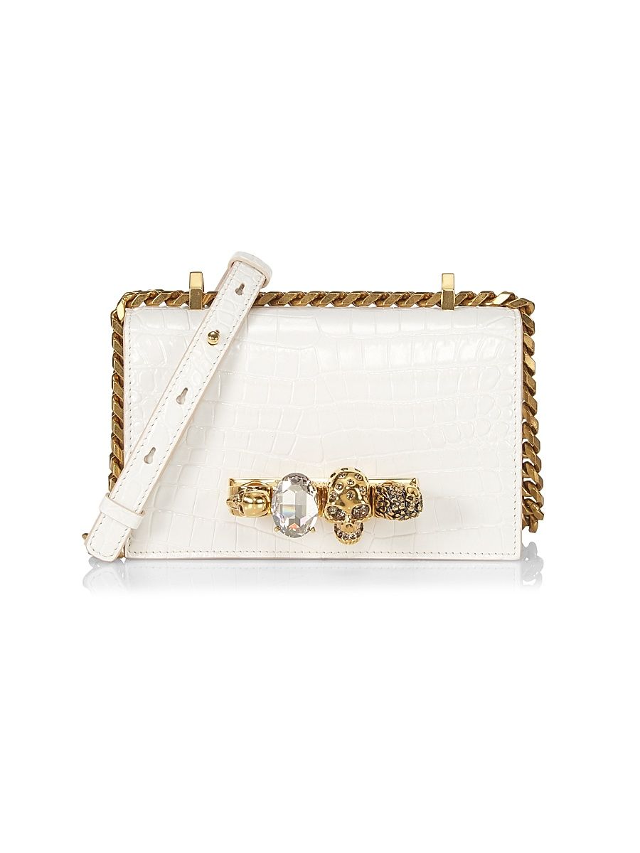 Women's Mini Jewelled Satchel In Leather - Deep Ivory