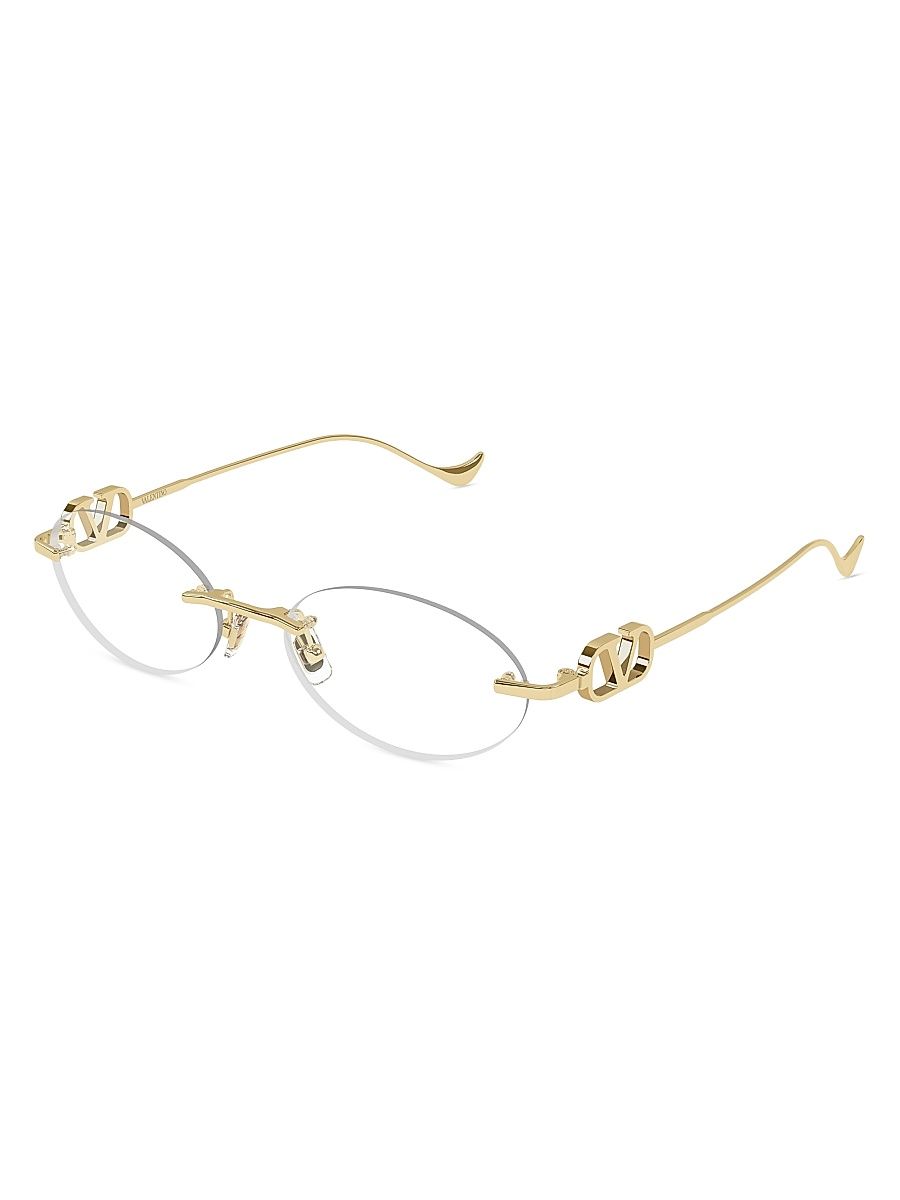 Women's Bejewelled 53MM Oval Glasses - Gold Clear